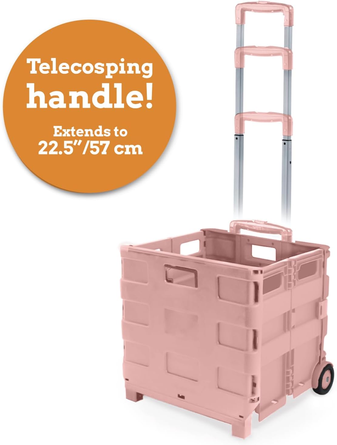 Inspired Living Ultra-Slim Rolling Collapsible Storage Pack-N-Roll Utility-carts, with Telescopic Handle, for Home, Garden, Shopping, Office, School use, Medium, Raspberry Pink