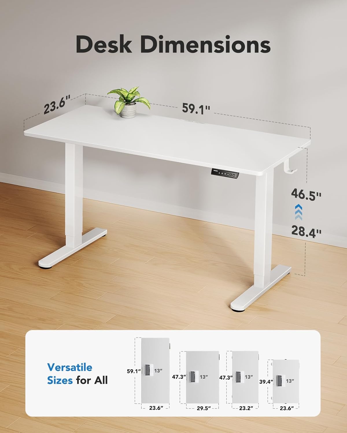 HUANUO Electric Standing Desk, 60" x 24" Whole Piece Desktop, Adjustable Height Computer Desks, 4 Height Memory Settings, Sit Stand Up Desk for Home Office, Light Vintage