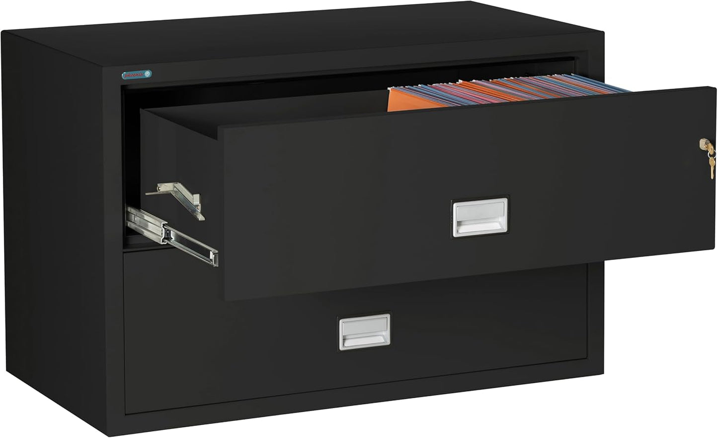 44 inch Wide 2-Drawer Lateral Fireproof File Cabinet – Legal and Letter Size Filing – Key Lock – Water Resistant – Fire Safe and Impact Rated – Black Finish – Model LAT2W44B