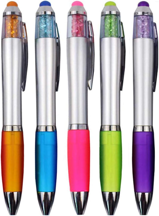 MiSiBao Stylus Pens for Touch Screens, Medium Point Pens with Crystals for Women and Kids Black Ink Pen with Stylus Ballpoint Pens with Comfort Grip for The Ipad（5 Count+3 Refills）