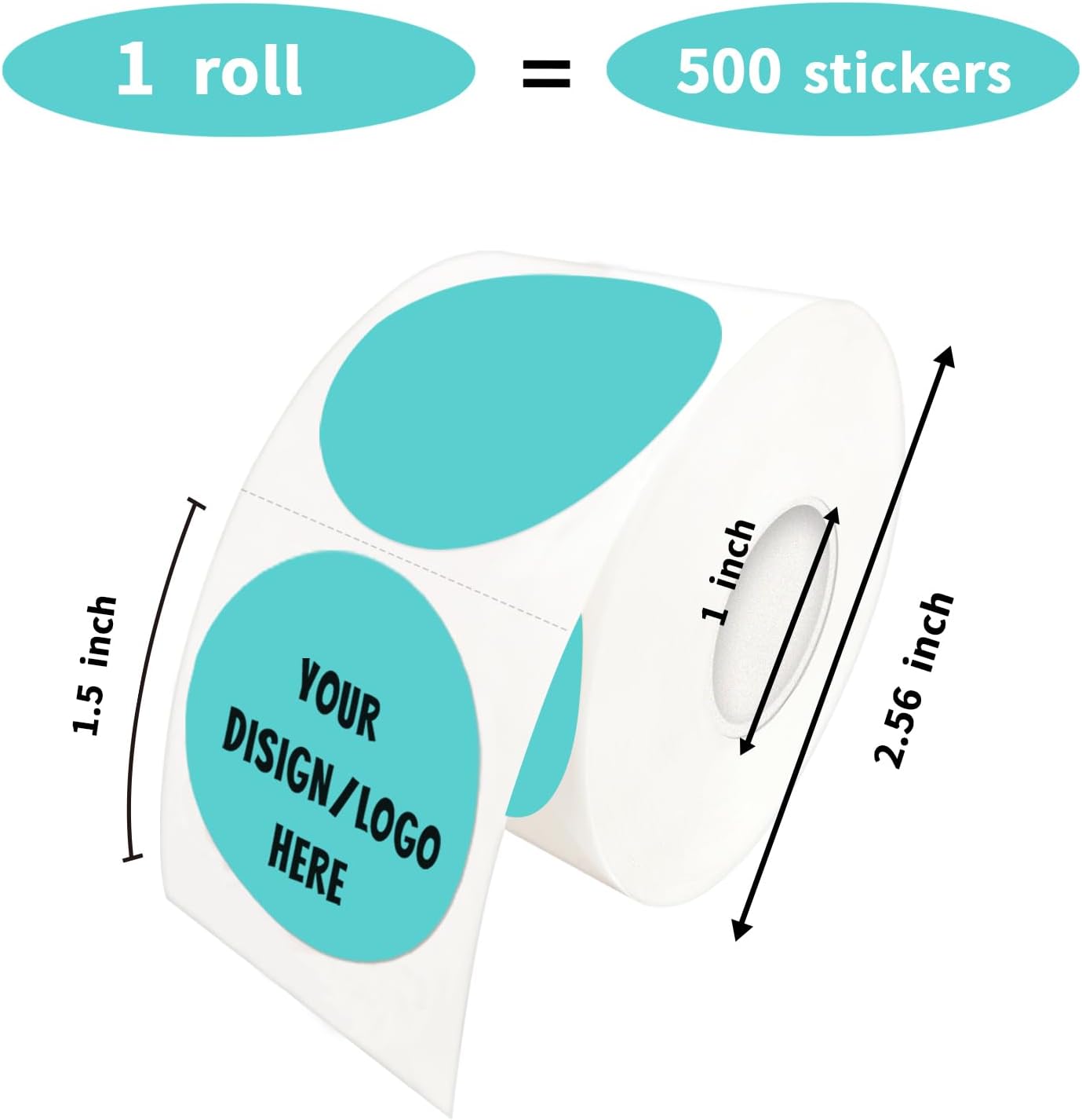 1.5 Inch Blue Round Thermal Sticker Labels - Self-Adhesive Circle Direct Thermal Multi-Purpose Roll for DIY Logo Design With Perforation Line (500 Labels, 1 Roll)