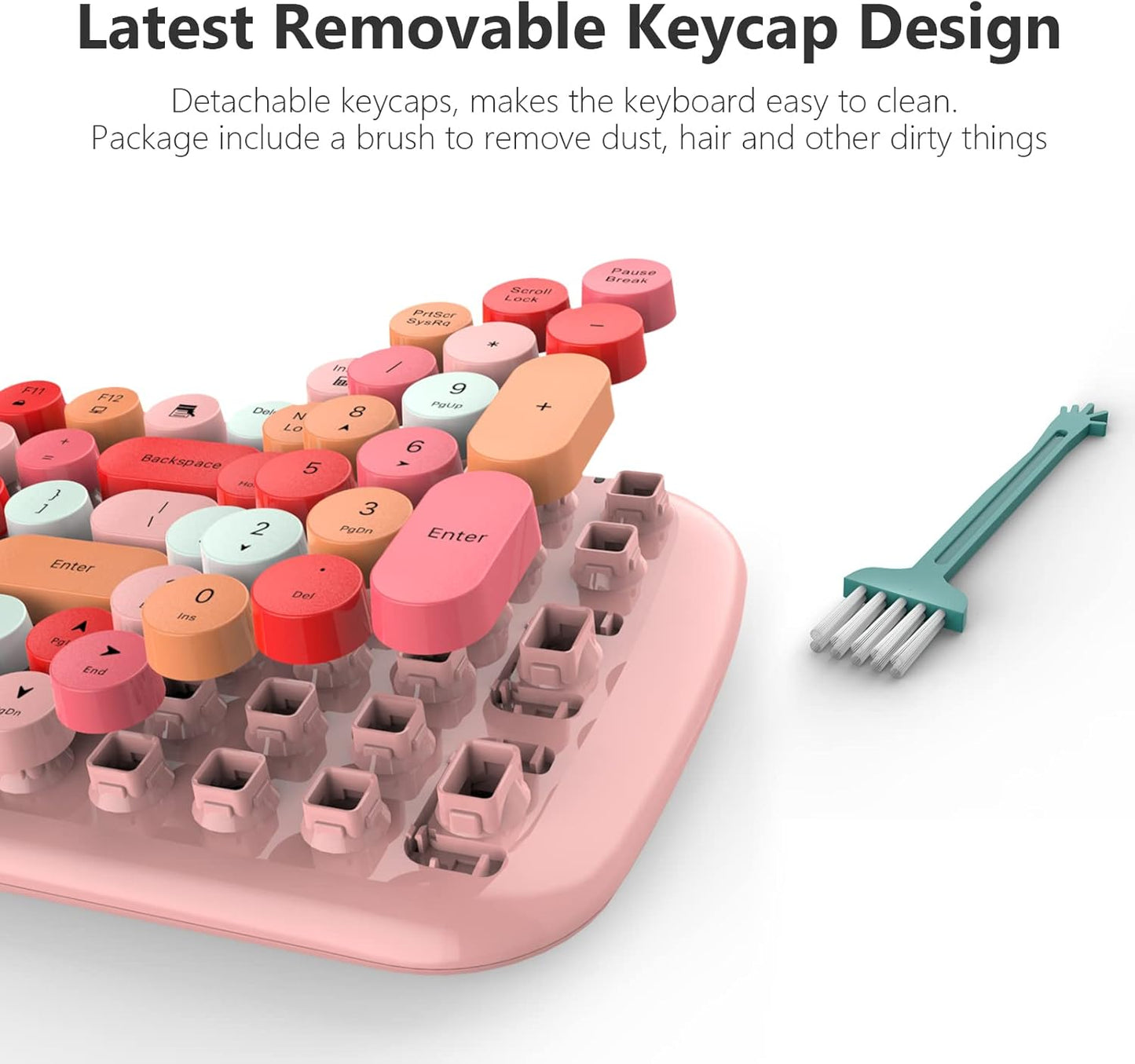 MOFII Wireless Keyboard and Mouse Combo, 2.4GHz Retro Typewriter Keyboard and Cute Mouse for Computer PC Desktops Laptop Windows(Pink Mix)