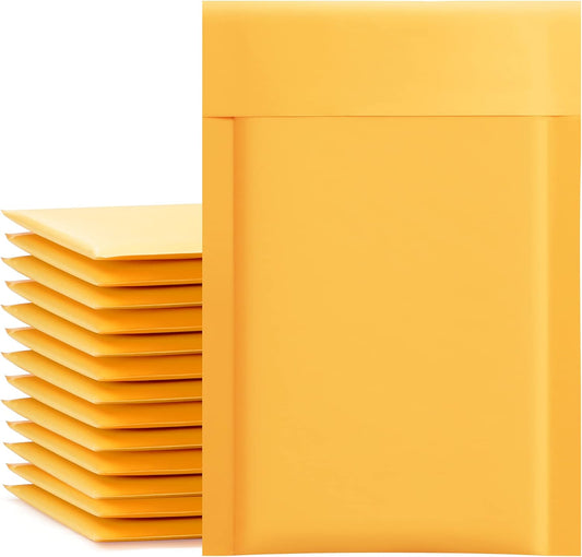 UCGOU Kraft Bubble Mailers 4x8 Inch 50 Pack Usable Size 4x7 Inch Yellow Padded Envelopes #000 Small Business Mailing Packages Self Sealing Tear Resistant Boutique Bulk Mail Shipping Bags