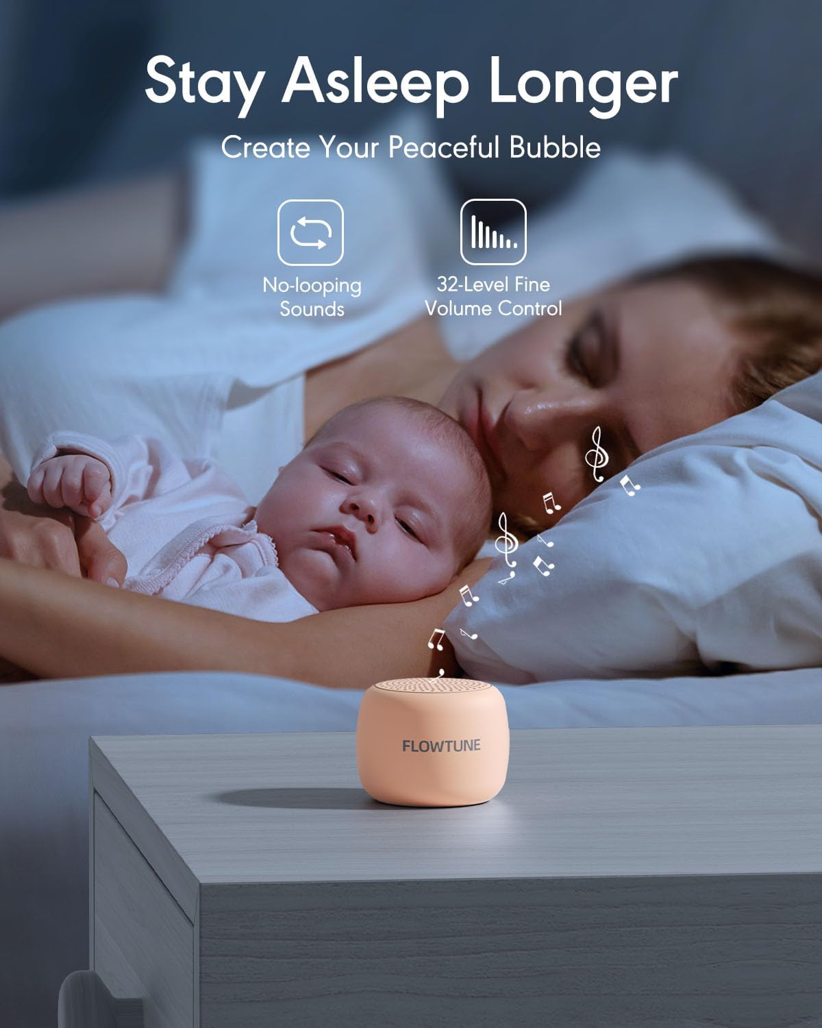 Sound Machine Flowtune White Noise Machine for Baby Adults, Mini Portable Sound Machine for Travel, 6H Timer, 18 Soothing Sleep Sounds Gift (Peach)