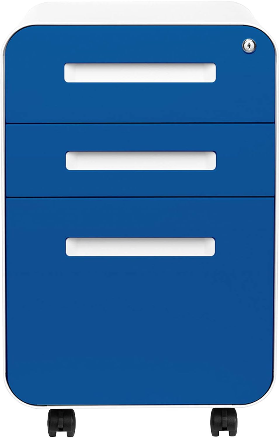 Laura Davidson Furniture Stockpile 3 Drawer File Cabinet with Lock - Under Office Desk Metal Filing Cabinet, Legal/Letter File Folders, Wheels and Stationary Feet, Pre-Assembled, Blue Faceplate