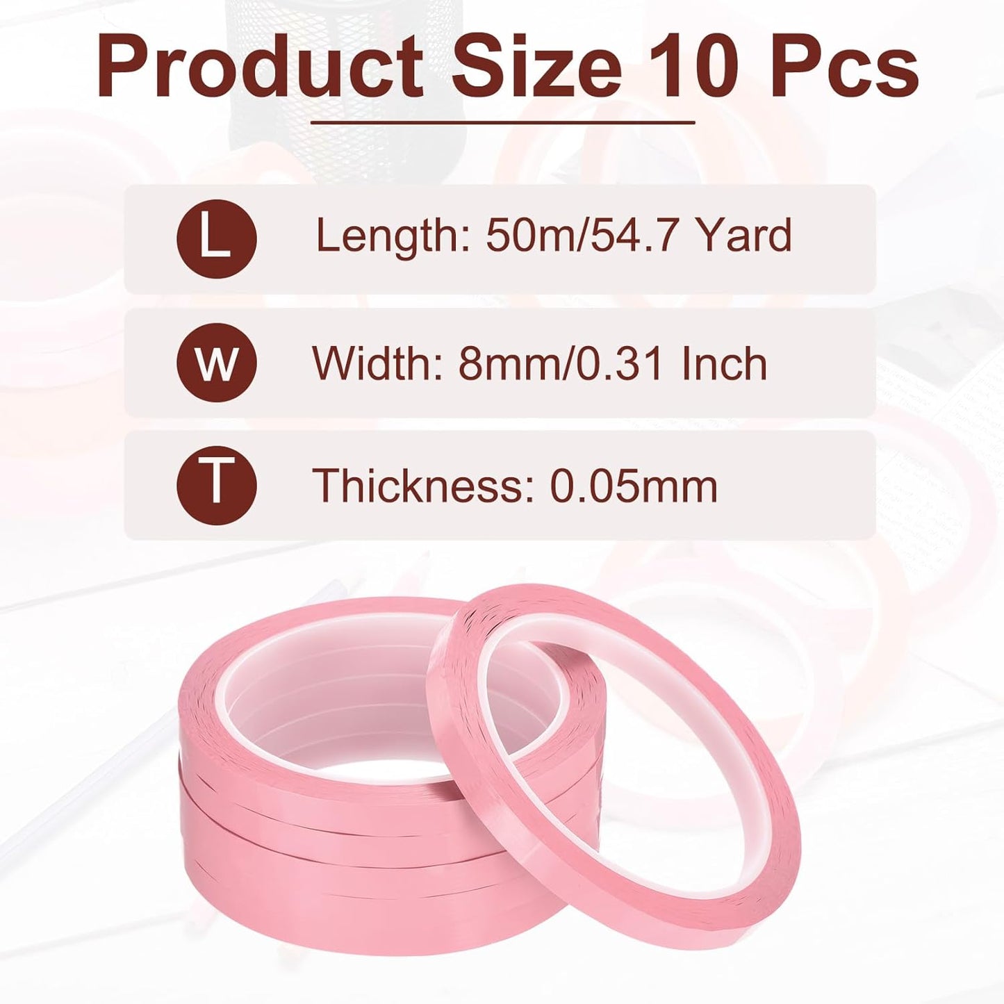 MECCANIXITY 10 Rolls Whiteboard Tape Graphic Chart Tape 8mm 54.7 Yard Art Tape Thin Self-Adhesive Pinstripe Tape Masking Tape for Gift Wrapping Craft Supplies, Pink