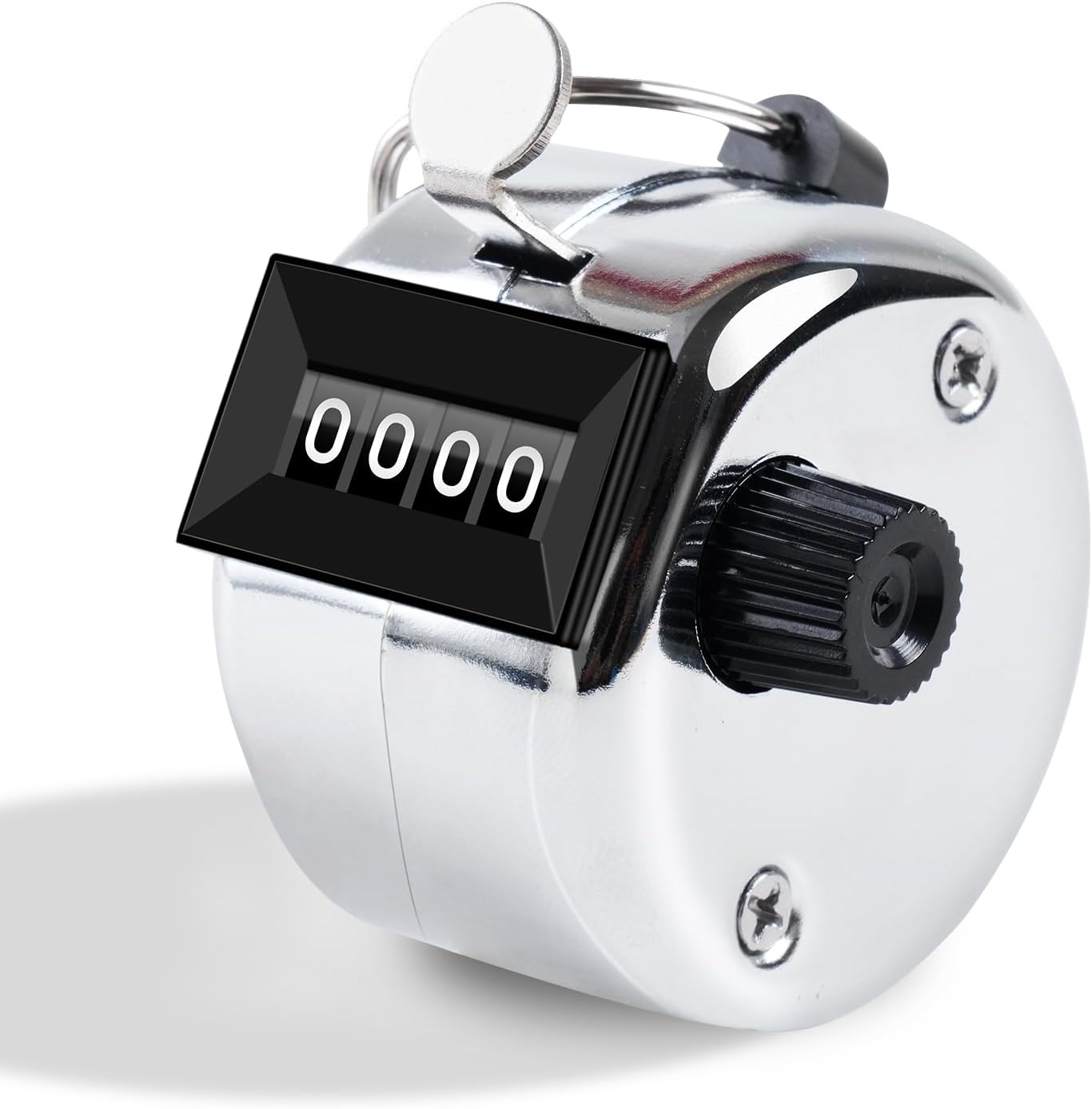 Clicker Counter, Metal Hand Tally Counter Clicker with 4 Digit Display, Pitch Counter for Golf Stroke, Baseball, Coaching, Knitting, Lap, Row Sport, Silver