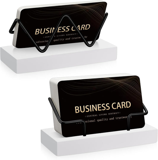 Amyhill 2 Pieces Wood Business Card Holder for Desk Wooden Business Card Display Stand Postcard Holder for Office Home Desktop (White, Black)