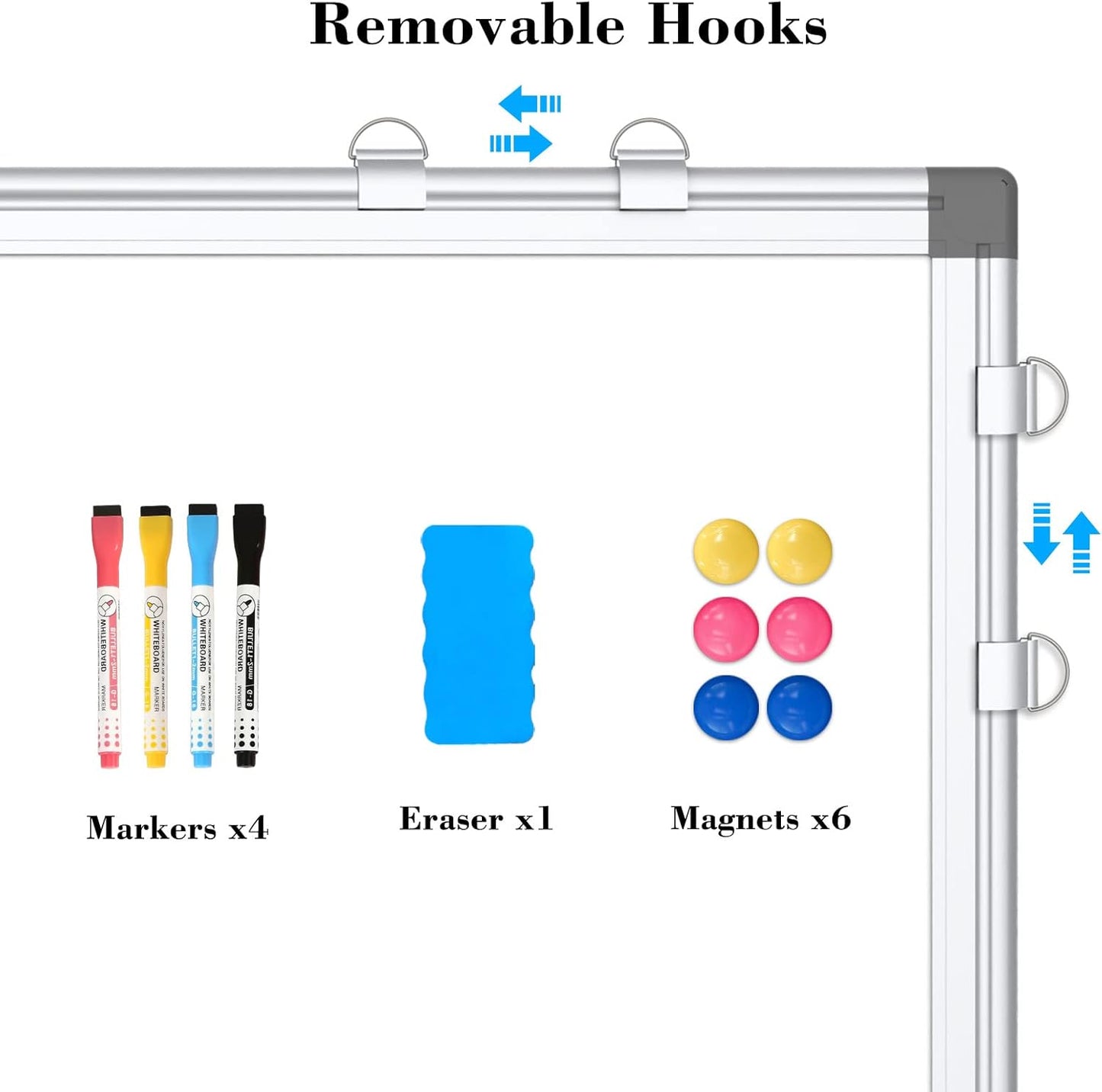 WALGLASS Combination Magnetic Whiteboard & Corkboard, 24"x18" Combo for School, Office & Home, Dry Erase Board with Removable Tray, Pins, Eraser, Markers & Magnets