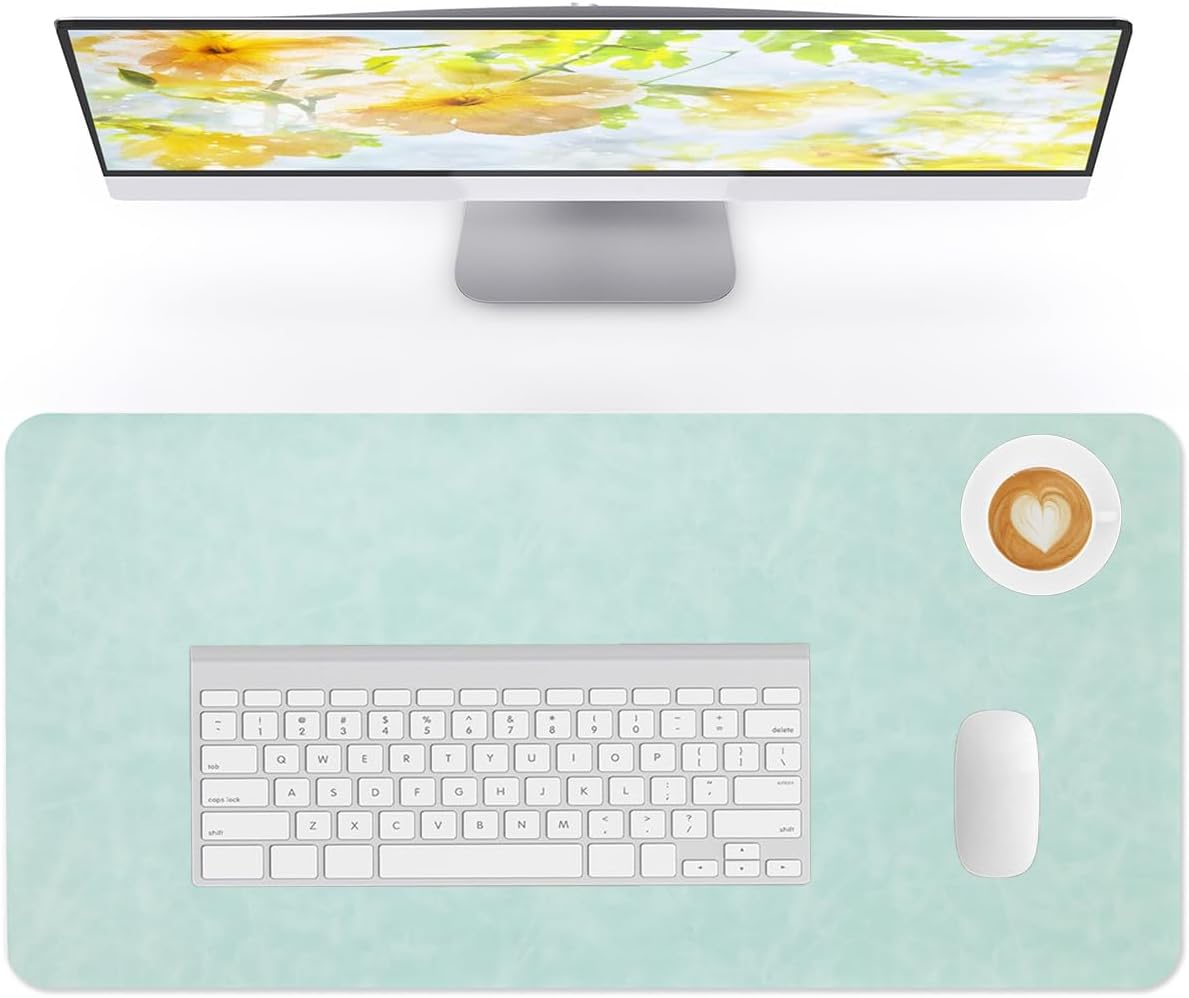 Crazy Horse Leather Desk Mat Large Mouse Pad Laptop Desk Pad Waterproof Non-Slip Table Blotter Desktop Writing Pad for Office and Home (Light Green, 60x35cm)