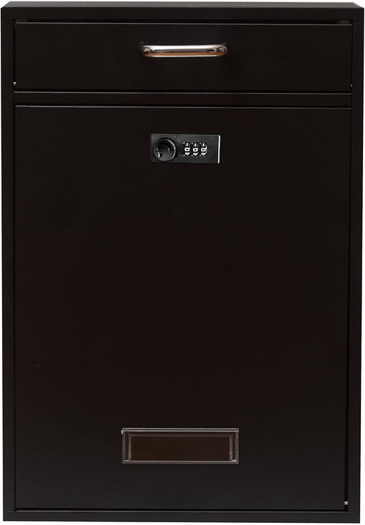 Wall Mounted Locking Vertical Dropbox Mailbox - Safe and Secure (Large) | Made with Galvanized Steel (Black Combination Lock)