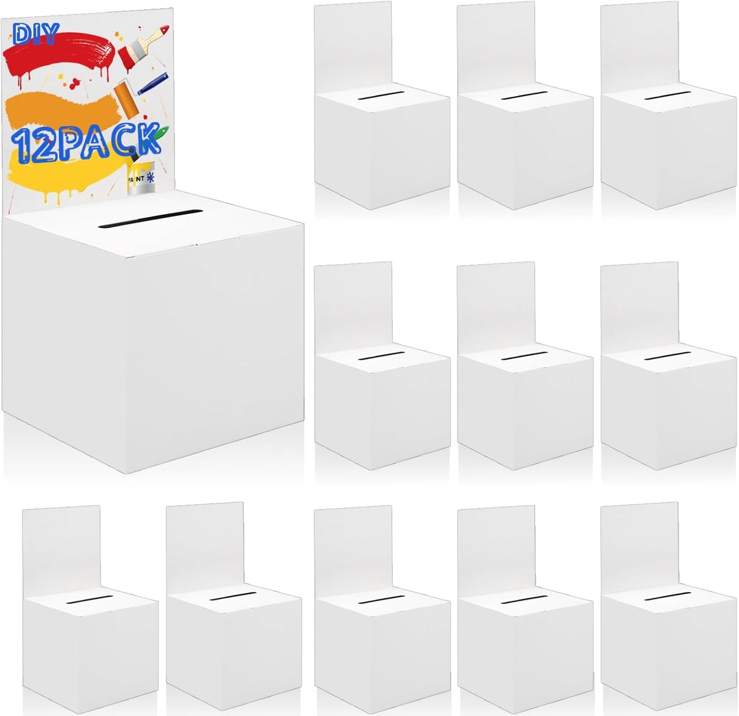 Ysglory 12 Pack Raffle Ticket Box White Cardboard Suggestion Box with Slot Donation Ballot Boxes for Fundraising Collecting Business Card Voting Contest, 6 x 6 x 6 Inches