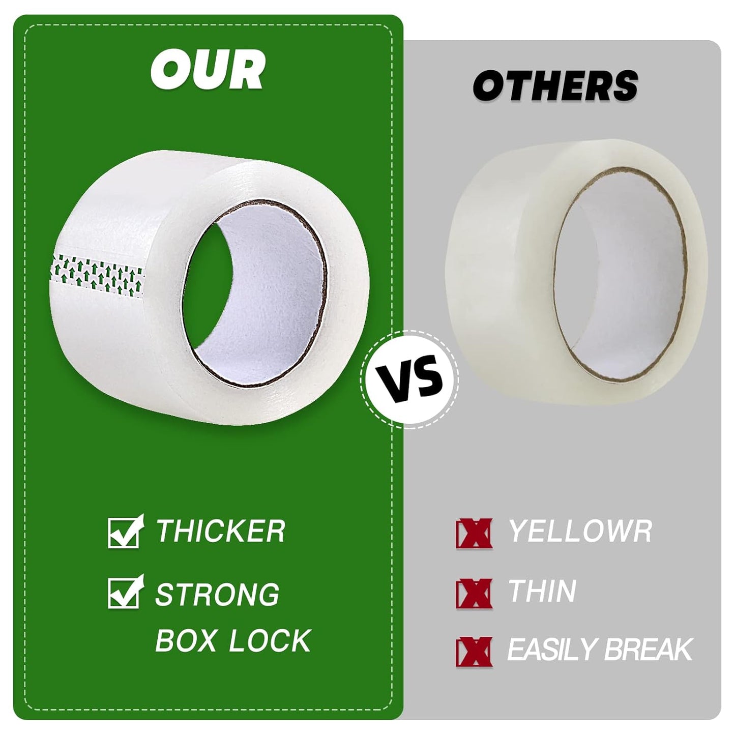 Clear Packing Tape (2 Rolls), Heavy Duty Packaging Tape for Shipping Packaging Moving Sealing, 2 inches Wide, 65 Yards Per Roll