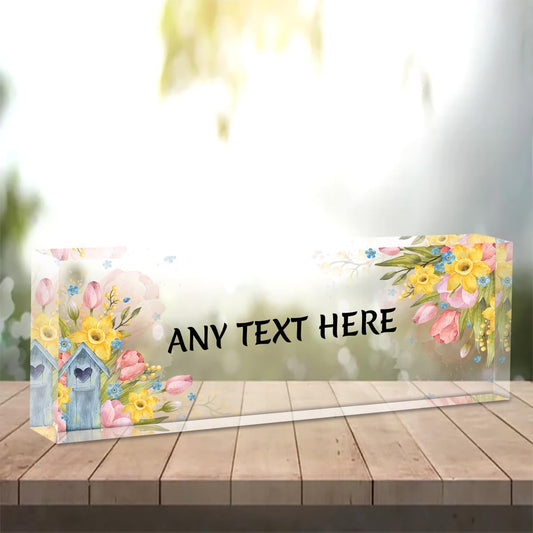 Name Plate for Desk Personalized - Custom Name Plates for Work,Ideal Office Decor for Men and Women,Clear Acrylic Desk Name Plate Customized Gifts (8" x 2.5") (Flower Floral)