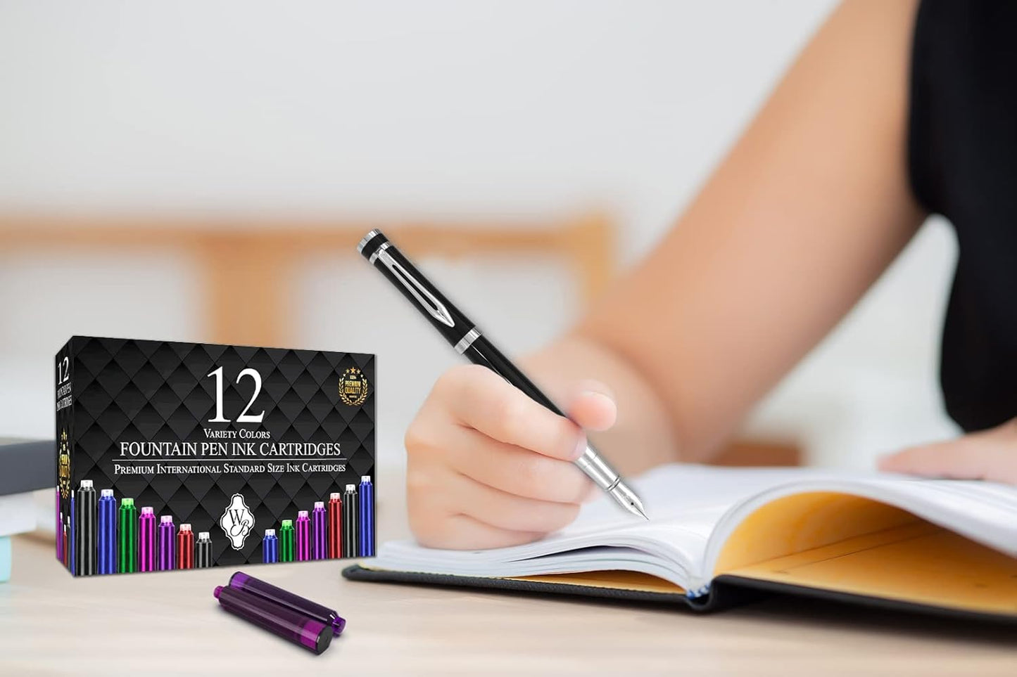 Wordsworth & Black 12 Pack Fountain Pen Ink Refills - Set of 12 Assorted Ink Cartridges - International Standard Size - Length APPR 2.3" - Base Diameter APPR 0.24" - Disposable and Generic