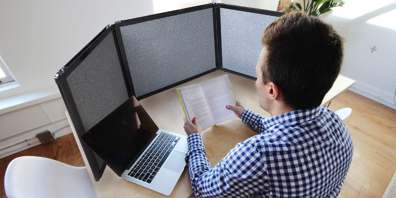 Versare Folding Tabletop Display | 3-Panel Partition | Lightweight Portable Workspace Divider | Charcoal Gray 99" x 36"