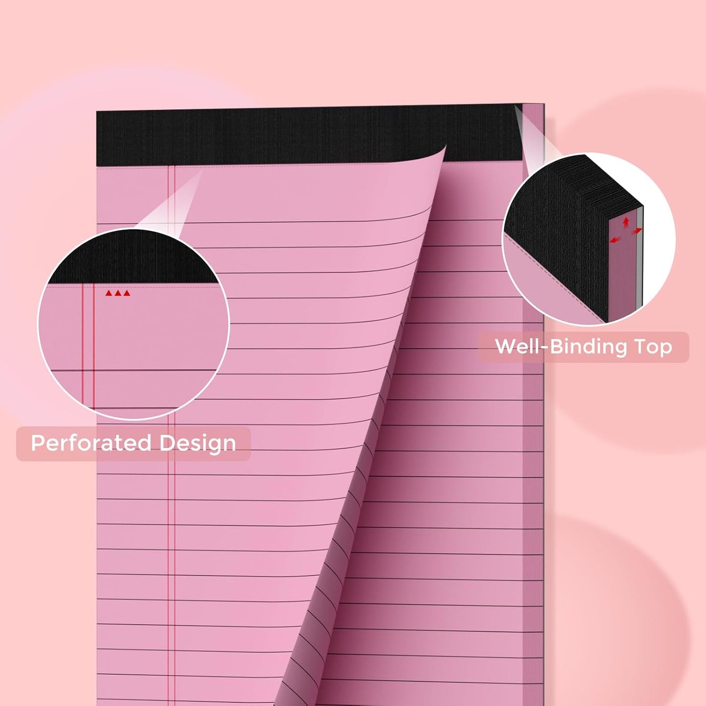 Legal Pads 5x8 Pink Note Pads, 48 Pack College Ruled Pink Notepads 5x8 Lined Paper, Small Notebook Writing Pads 30 Sheets Per Pink Paper Legal Pads for Home Office School Supplies