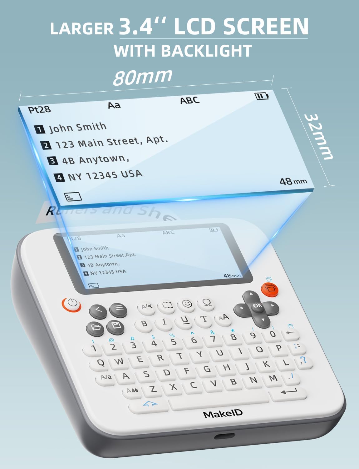 Makeid E1 Label Maker - Bluetooth Rechargeable Label Maker Machine - QWERTY Keyboard Labeler, 3.4" Backlighting LCD Screen - Prints 9~16mm Label - Home and Office Organization