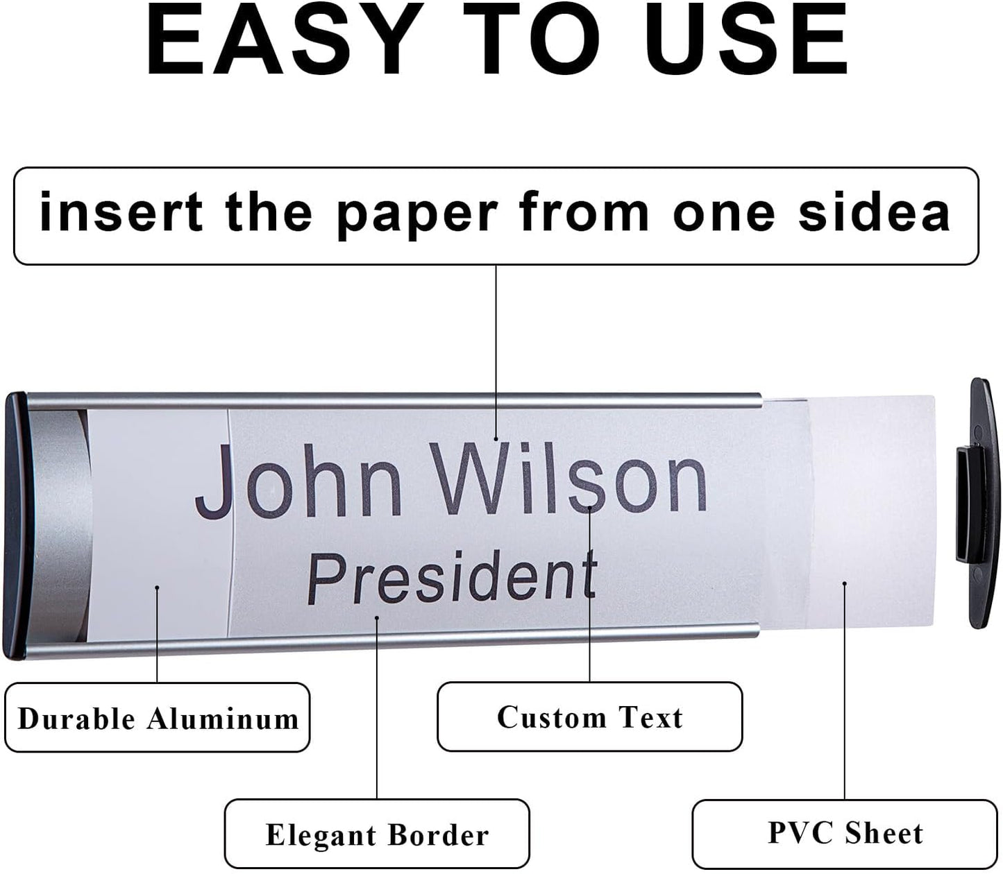 Set of 5 - Nameplate Holder for Wall Mount, 2.36'' x 10'' Curved Office Business Door Sign Holder-Silver