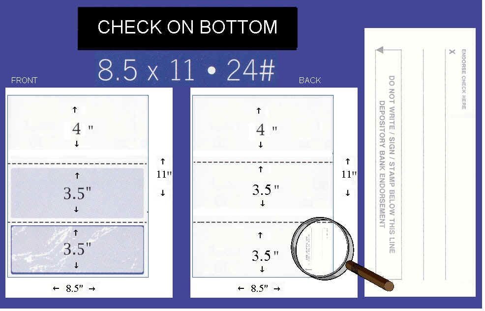 Business Voucher Check Stock - Computer Laser Checks - 250 Sheets, Check on Bottom, Blue Marble