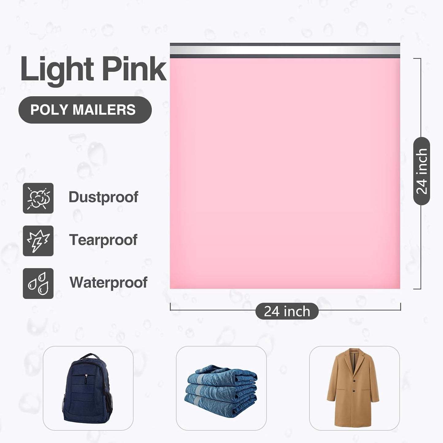 UCGOU Poly Mailers 24x24 Inch Light Pink 100 Pack Extra Large Shipping Bags Strong Thick Mailing Envelopes Self Seal Adhesive Waterproof and Tear Proof Boutique Postal for Clothing Quilt and More