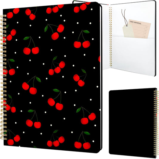 Cute Spiral Notebook journal A4 Aesthetic Pretty Design for Women Girls Kawaii with Pocket, 8.5 x 11 inch, Graph, Cherry
