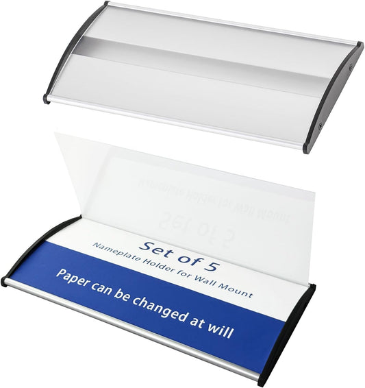 2 Pcs Aluminum Office Name Plate Holder for Door Wall Mount 8'' x 4'' Business Sign Holder Office Door Sign Sturdy Curved with Adhesive Tape and Plastic Film Included, Paper Inserts NOT Included
