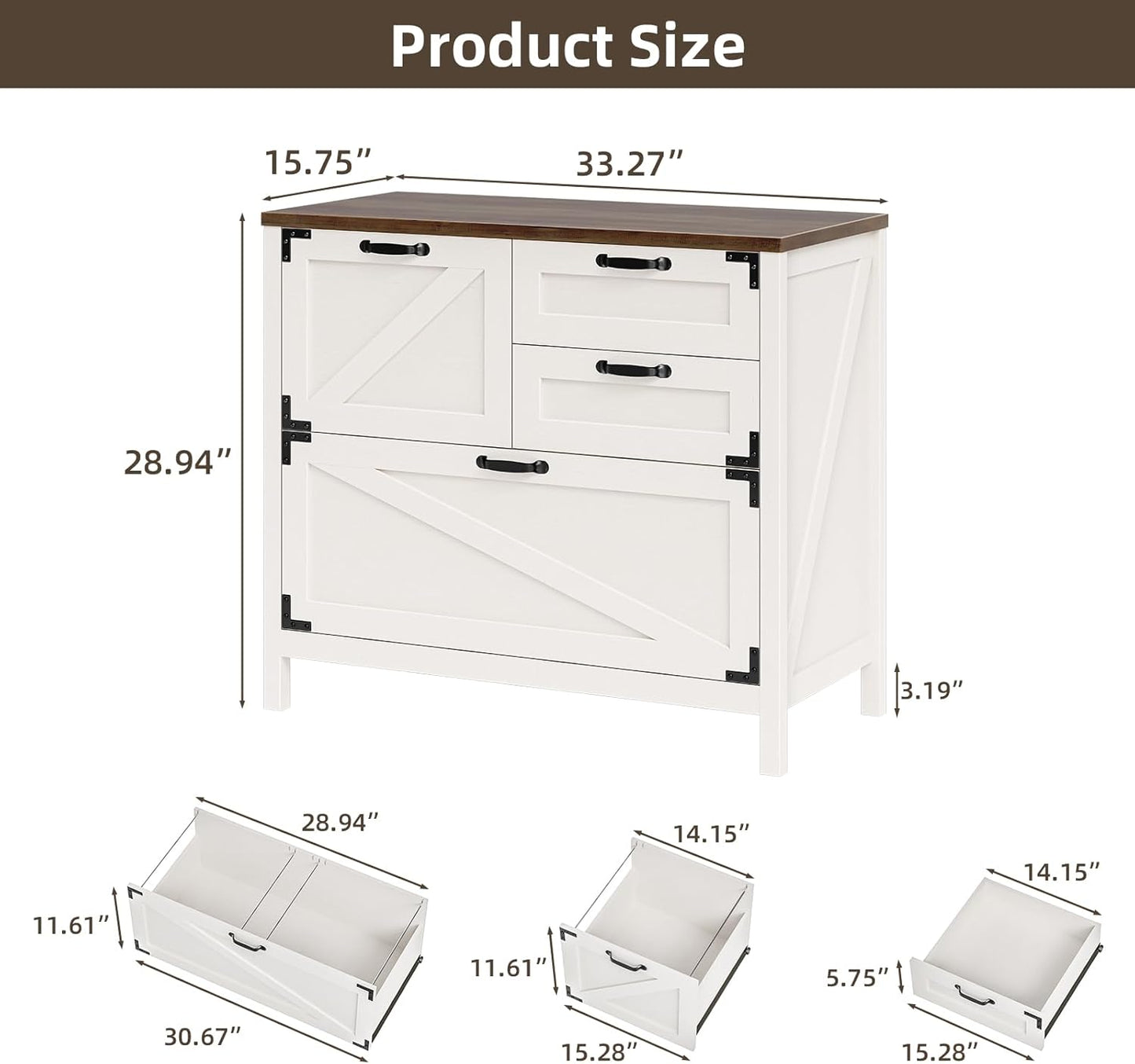 Wood Lateral File Cabinet with 4-Drawer for Hanging Files Letter/A4/Legal Size, Large Farmhouse Filing Cabinets for Home Office, Printer Stand with Office Cabinet, Office Furniture, White and Brown