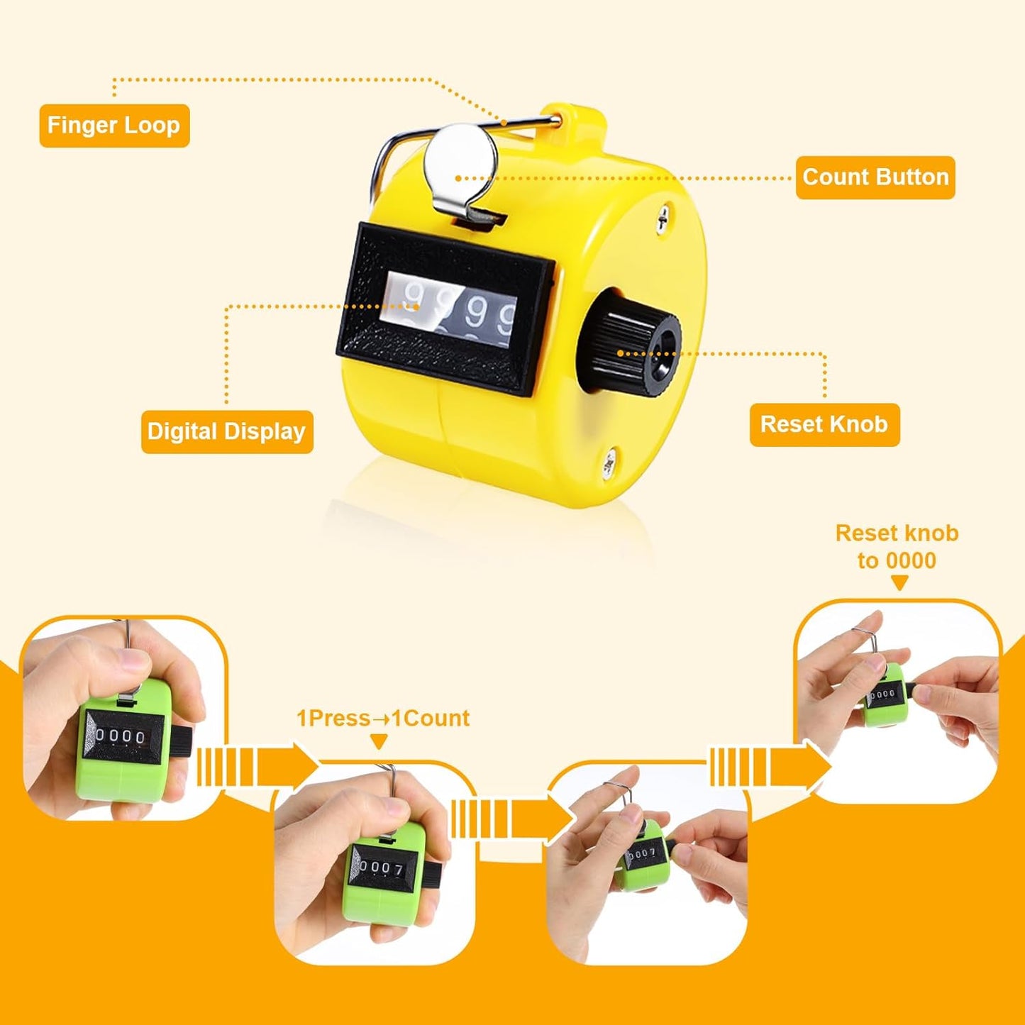 16 Pcs Handheld Clicker Counter 4 Digit Mechanical Tally Counter Assorted Color Pitch Palm Counter for Counting Numbers Knitting Coaching Golf Lap Fishing School Sports Event