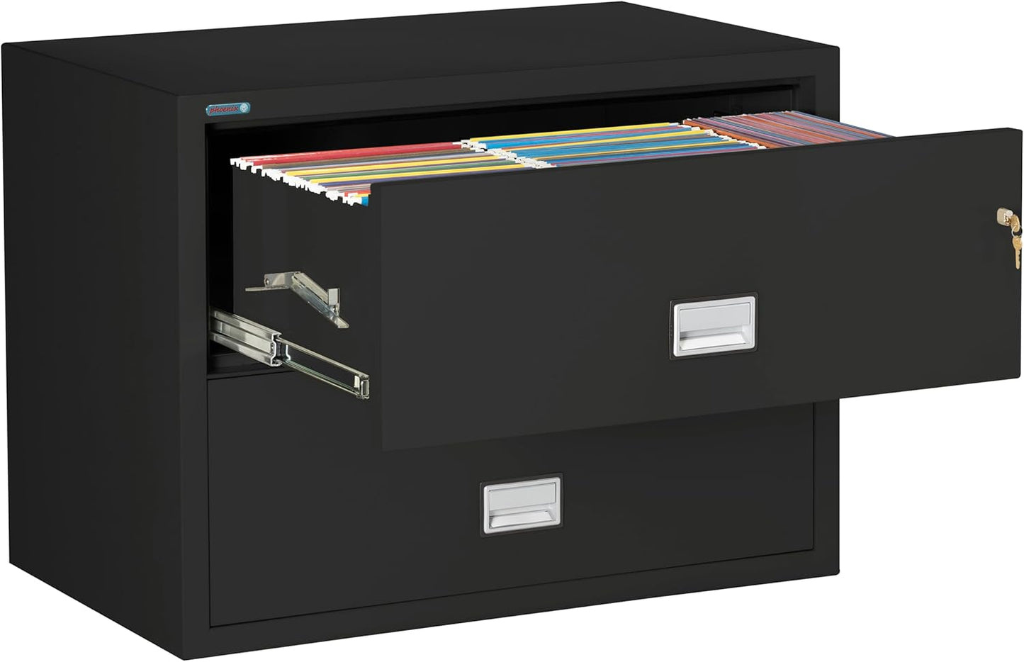 38 inch Wide 2-Drawer Lateral Fireproof File Cabinet – Legal and Letter Size Filing – Key Lock – Water Resistant – Fire Safe and Impact Rated – Black Finish – Model LAT2W38B