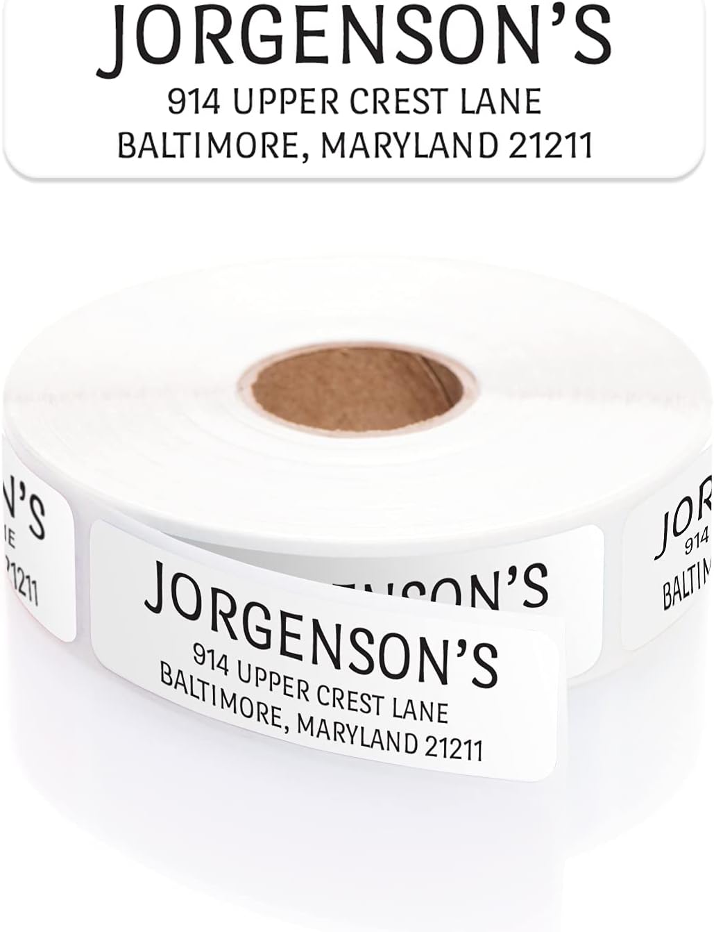 White with Black Print Modern Rolled Address Label/Roll of 500 Personalized Address Labels/Designer Return Address Stickers in Elegant Plastic Dispenser