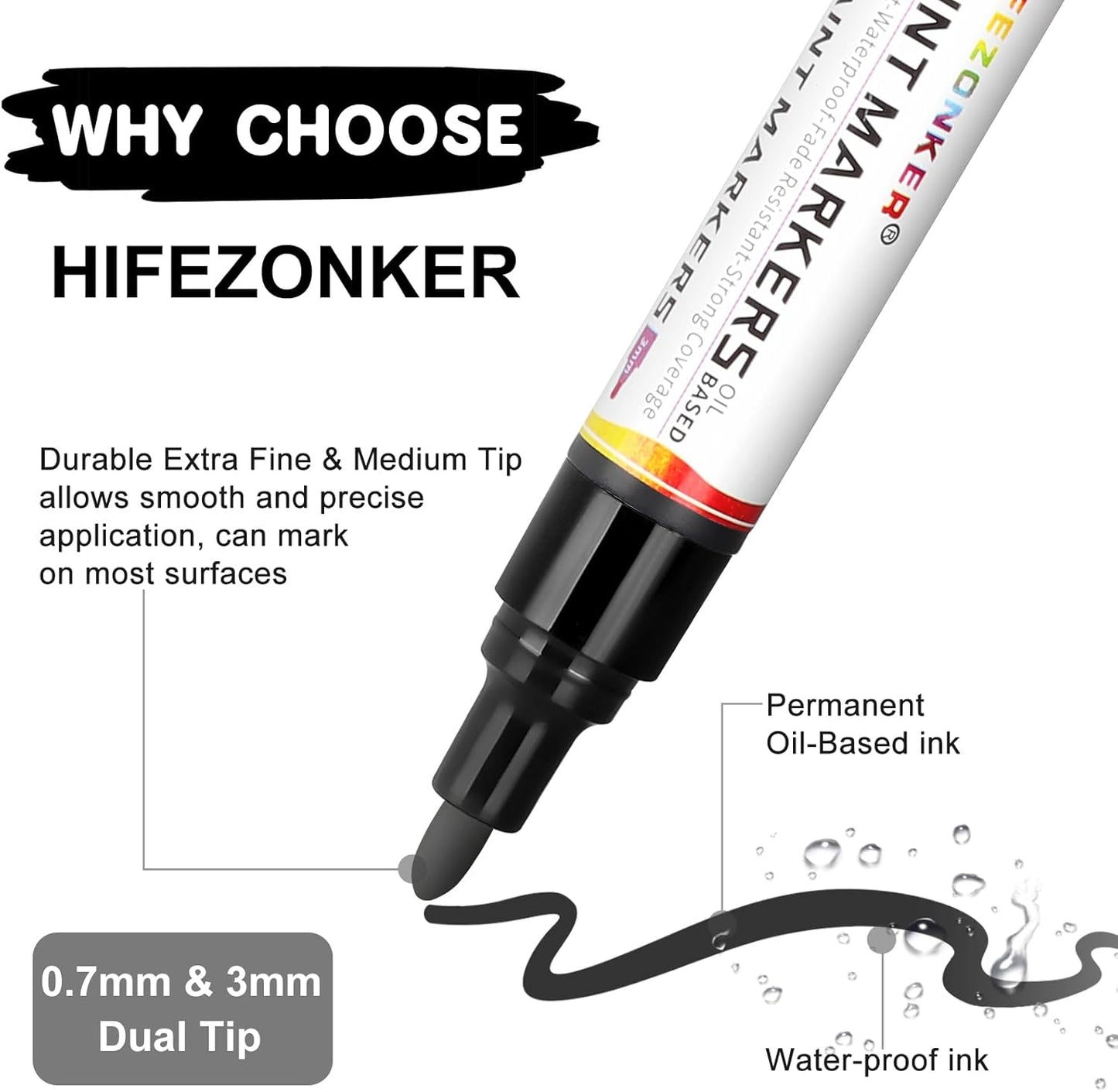Black Paint Pen Black Paint Marker - 2 Pack Dual Tip Oil Based Black Permanent Markers,Extra Fine Tip & Medium Fine Tip(0.7mm & 3mm),Quick Drying, Waterproof, Marker Pen for Fabric (2 Black)