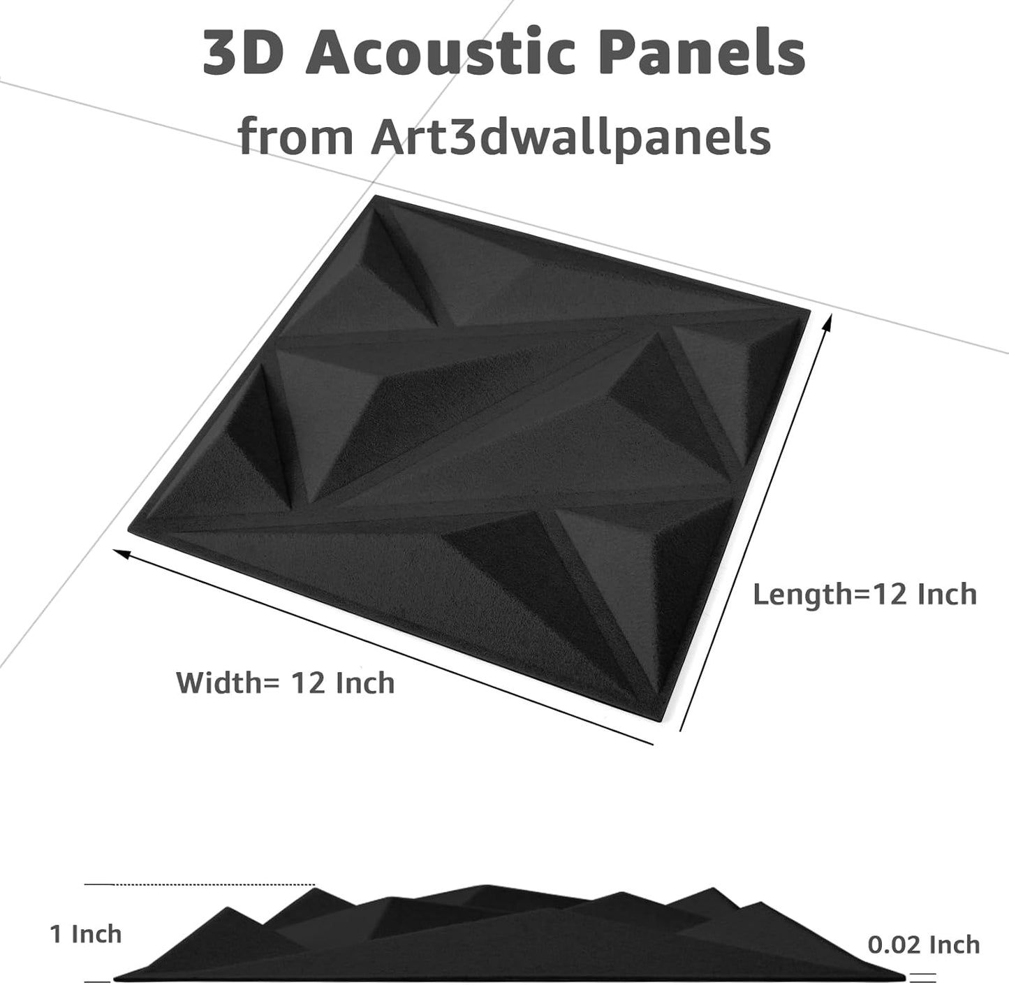 Art3dwallpanels Acoustic Panels 20 Pack Soundproof Wall Panels Acoustic Foam Sound Dampening, 3D Sound Absorbing, 12" X 12", Black