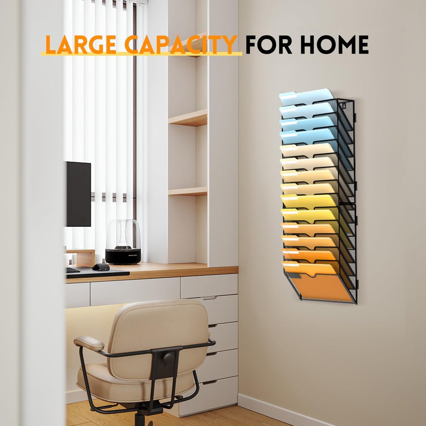 SUPEASY 14-Tier Wall File Organizer Mesh Office Mail Holder, Hanging Wall Organizer Magazine Rack for Office Black