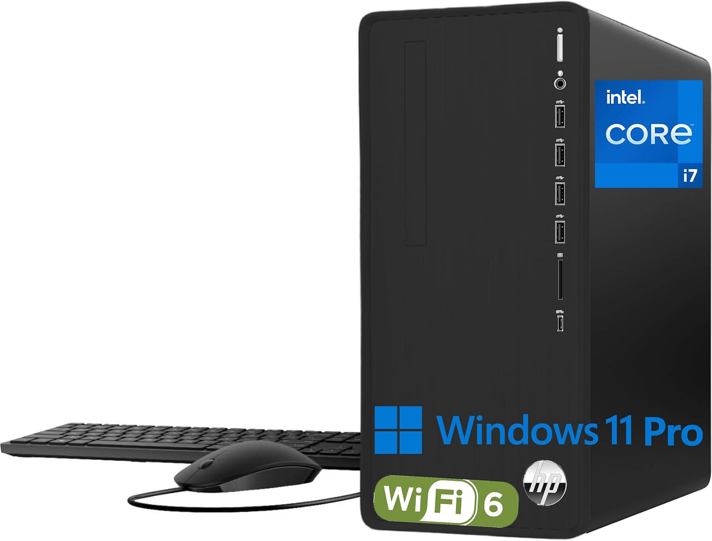 HP Pavilion Tower Desktop Computer, Intel 8-Core i7-10700F up to 4.8GHz, 32GB DDR4 RAM, 1TB PCIe SSD, GeForce GT 610 2GB, WiFi 6, Bluetooth, RJ-45, Type-C, KB & Mouse, Black, Windows 11 Pro, Tichang