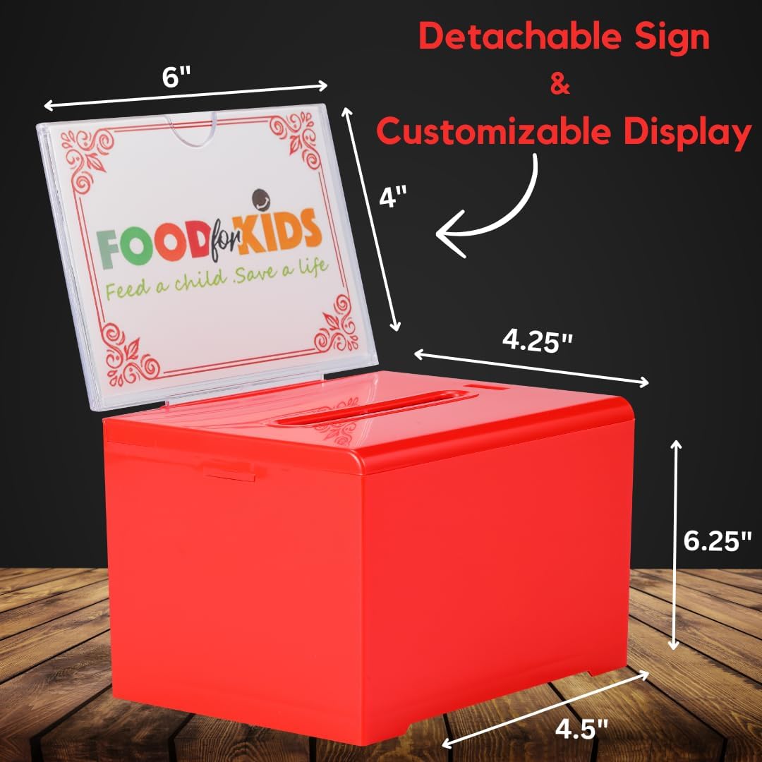 Adir Suggestion Box with Slot and Lock – Acrylic Donation Box for Fundraising, Drawing Box for Raffle, Funraiser Box, Tip Box with Lock - 6.25x4.5x 4 Inches voting box with slot and Sign Holder