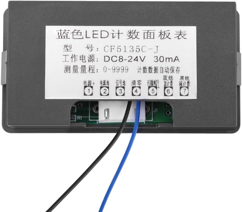 Digit Counter, DC 8-24V 4 Digit LED Digital Display 0-9999 Up/Down Plus/Minus Panel Counter Meter with Cable (Blue)