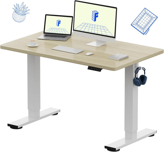 FLEXISPOT EN1 One-Piece Standing Desk, 48 x 30 Inches Electric Height Adjustable Desk for Home Office (White Frame + White Wood Grain Desktop)