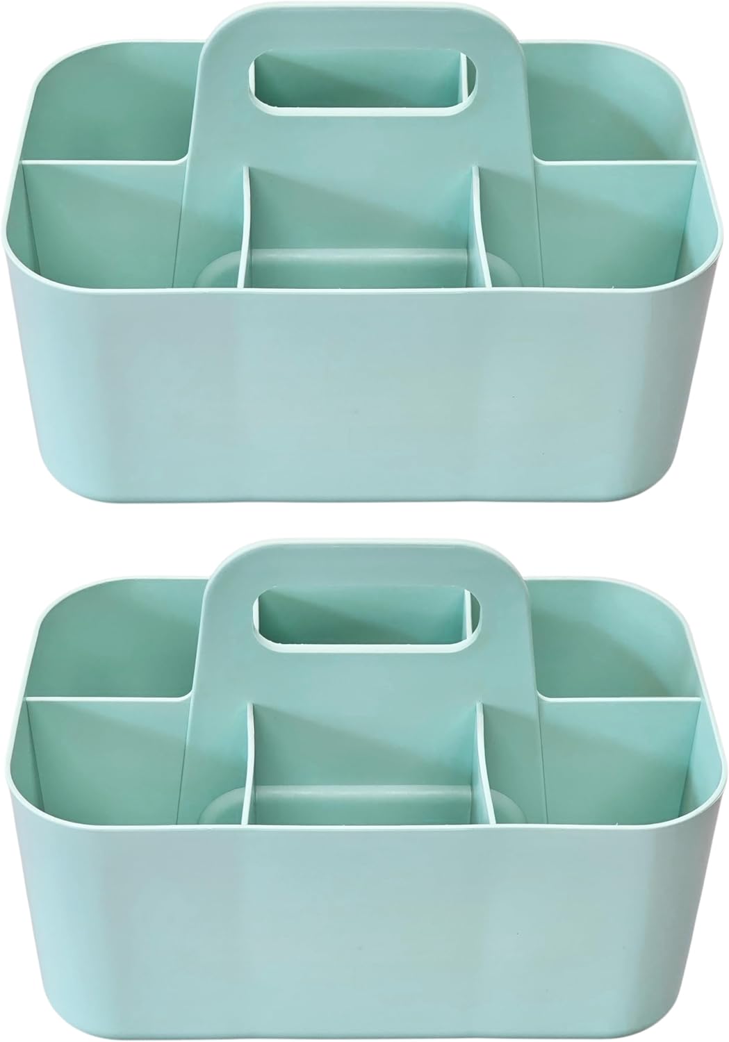 2 Pack Small 6 Compartment Multiuse Caddy Organizer with Handle Art Craft Supplies, Office, Desk, Stationery Pen Holder Stackable- Made In USA (Mint)