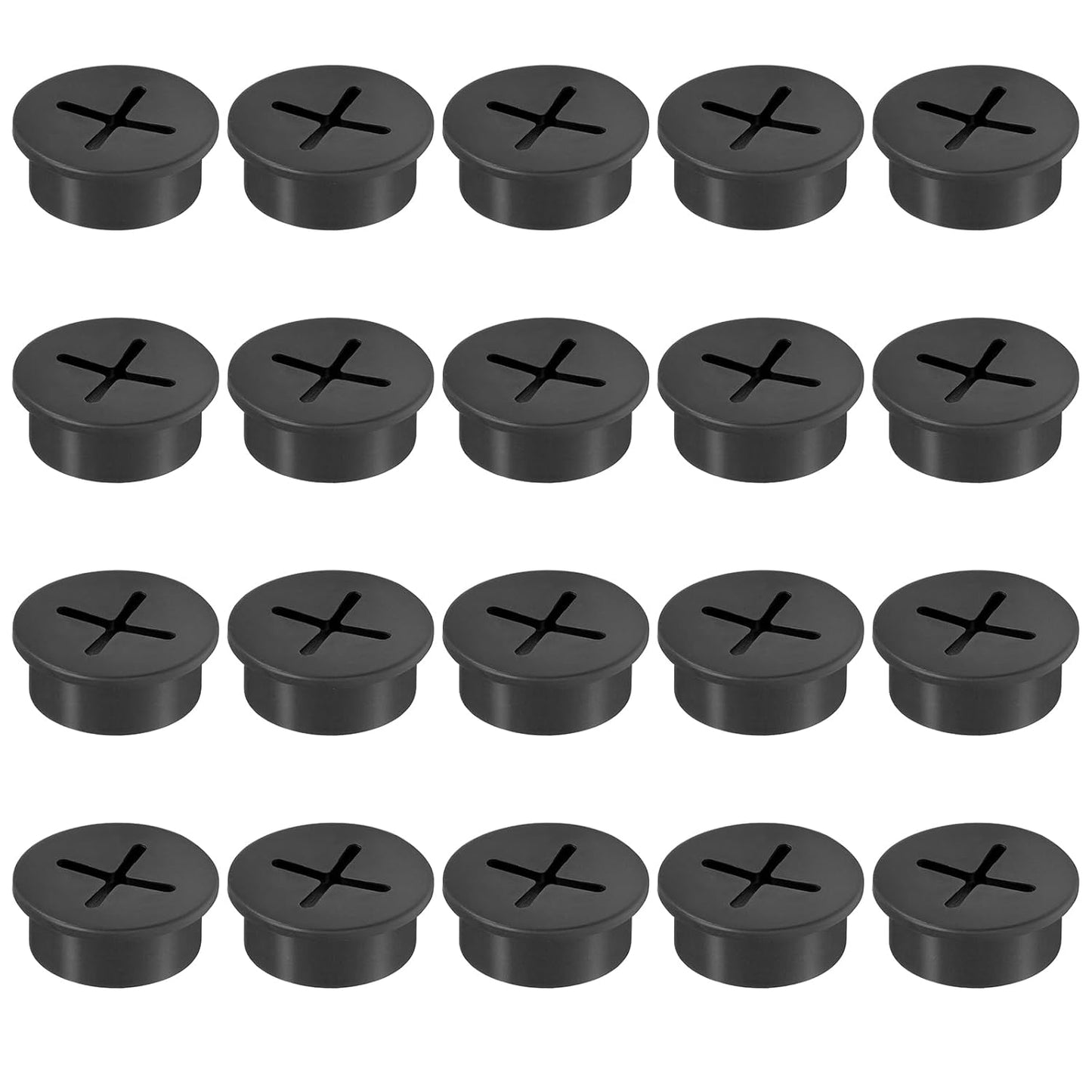 3/4" Black Desk Grommet, JTemgle Flexible Cable Grommet Cross Rubber Cable Hole Cover Wire Organizer Caps Desktop Cord Management for Home Office TV Stands Tabletops, 20 Pieces