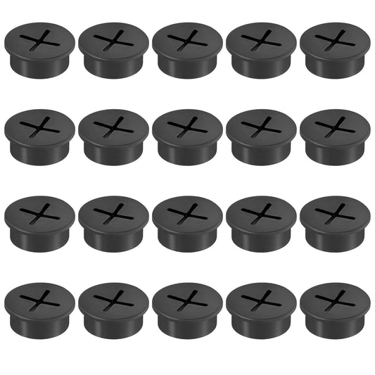 3/4" Black Desk Grommet, JTemgle Flexible Cable Grommet Cross Rubber Cable Hole Cover Wire Organizer Caps Desktop Cord Management for Home Office TV Stands Tabletops, 20 Pieces