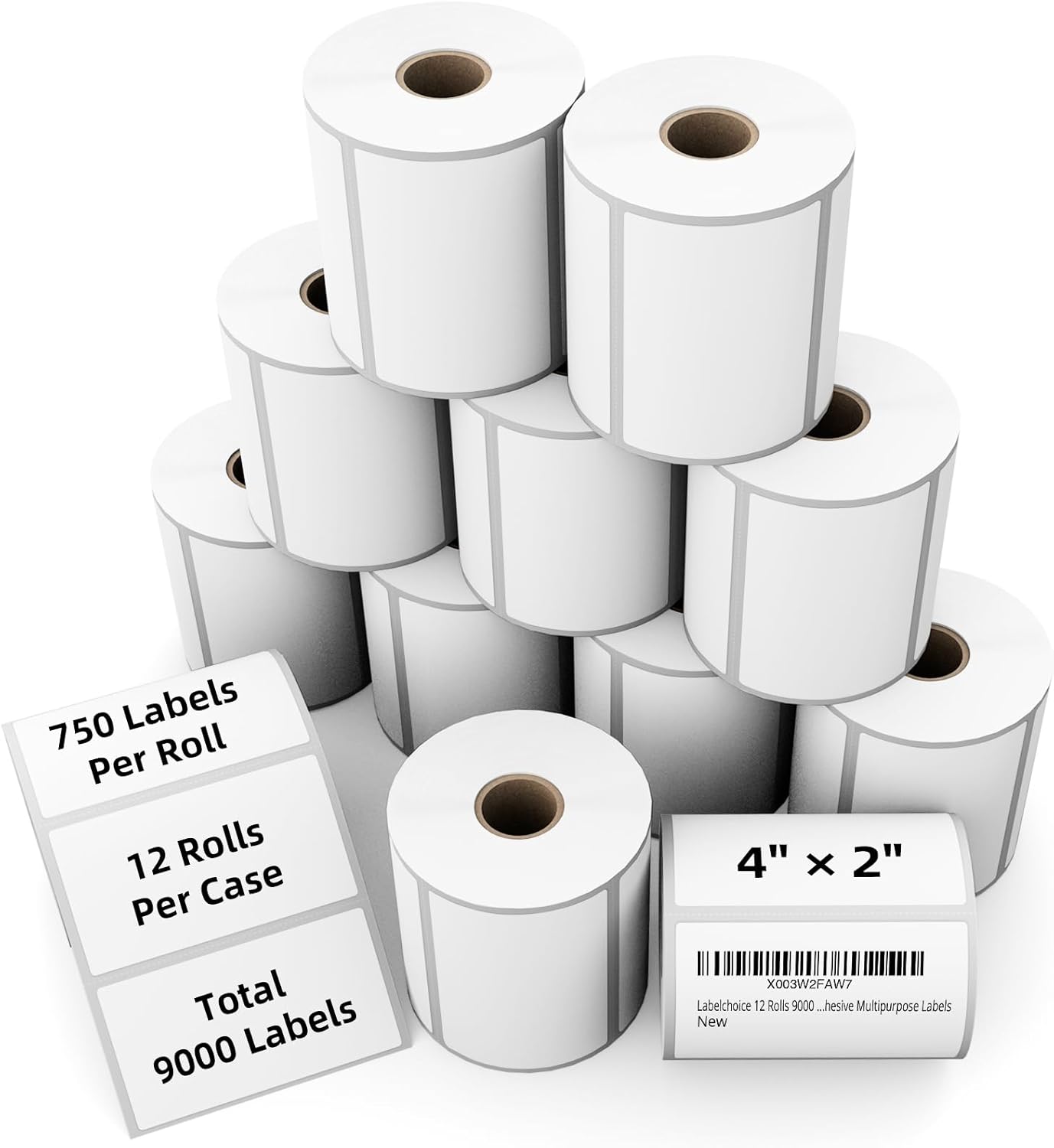 4"x2" Direct Thermal Labels for Zebra LP2844 GK420D ZD421 ZD420 Series, 12-Roll 9000 Pcs 2x4 Waterproof Strong Adhesive Barcode Return Address Label Used with Rollo MUNBYN Desktop Printer
