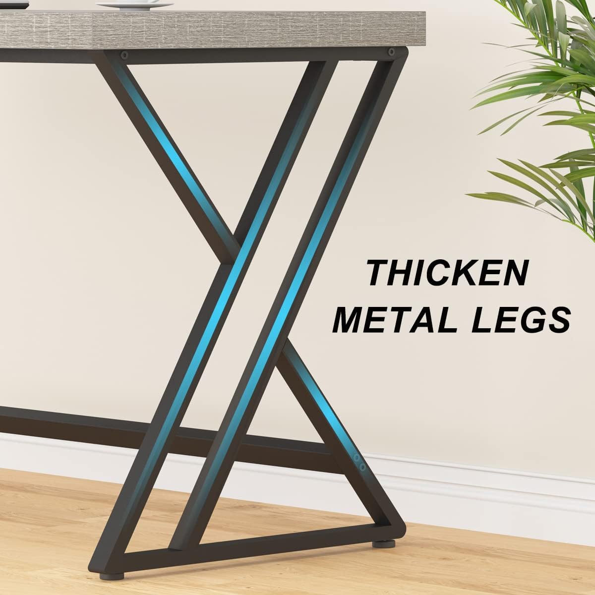 LVB Grey Desk, Industrial Wood Home Office Computer Desk for Bedroom, Farmhouse Metal Wooden Study Work PC Gaming Writing Table, Modern Simple Executive Writing Desk, 47 Inch, Light Gray