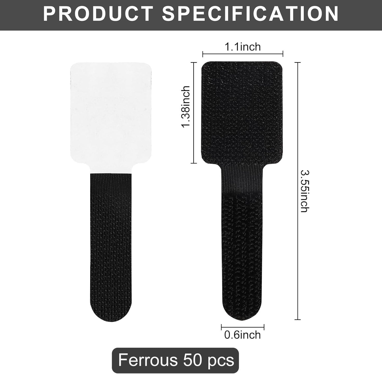 50-Pack Reusable Self-Adhesive Cable Ties Cable Management Adjustable Hook & Loop Straps for Organizing Data Cables, Wires, Headphones Under-Table Cord Management for Home, Office