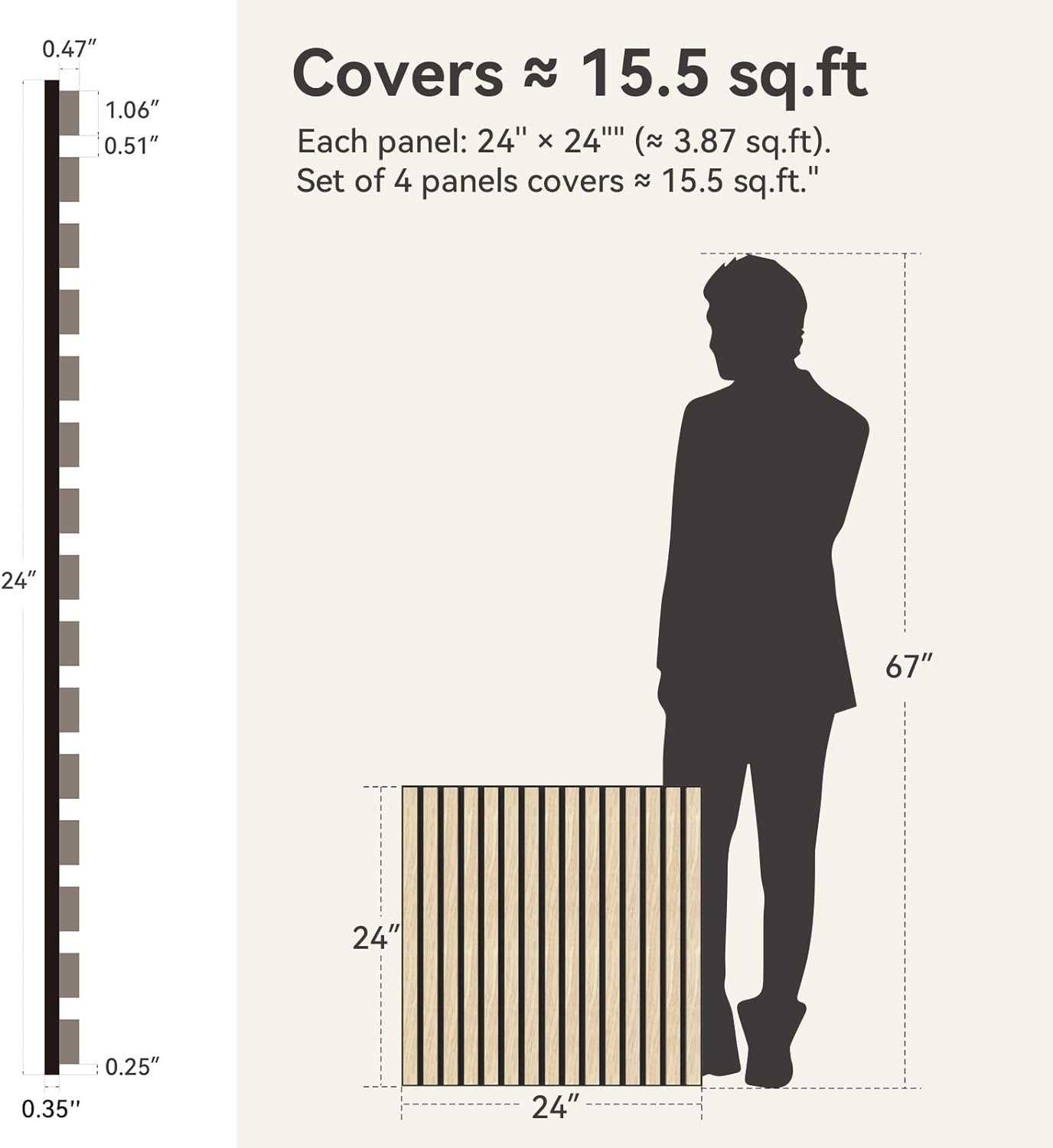 Upick MDF Acoustic Wall Panels Sound Absorbing, 4 Pack 24 x 24 inch Sound Proof Foam Wall Panels & Wood Slat Wall Panels for Interior Wall Decor, Oak