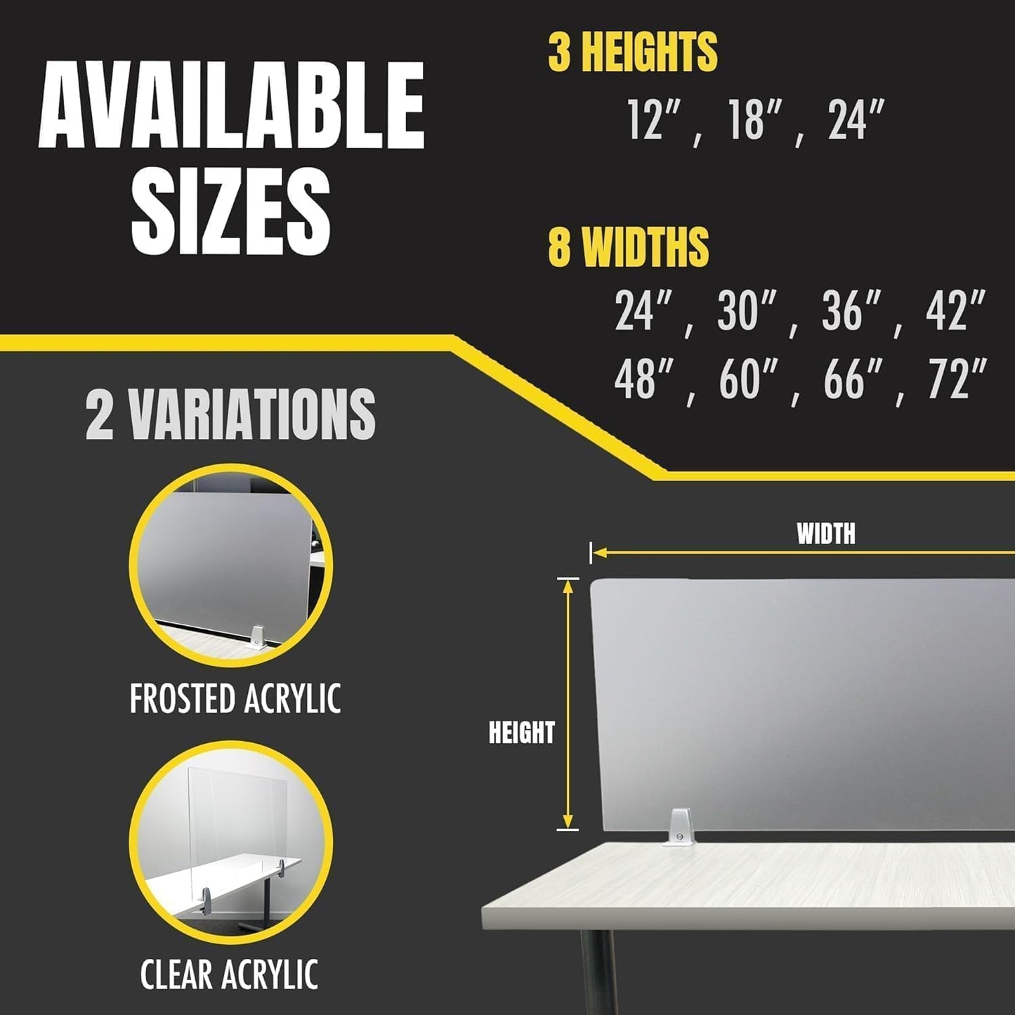 OBEX Frosted Acrylic Desk Mounted Privacy Panel, 18" x 60", Frosted