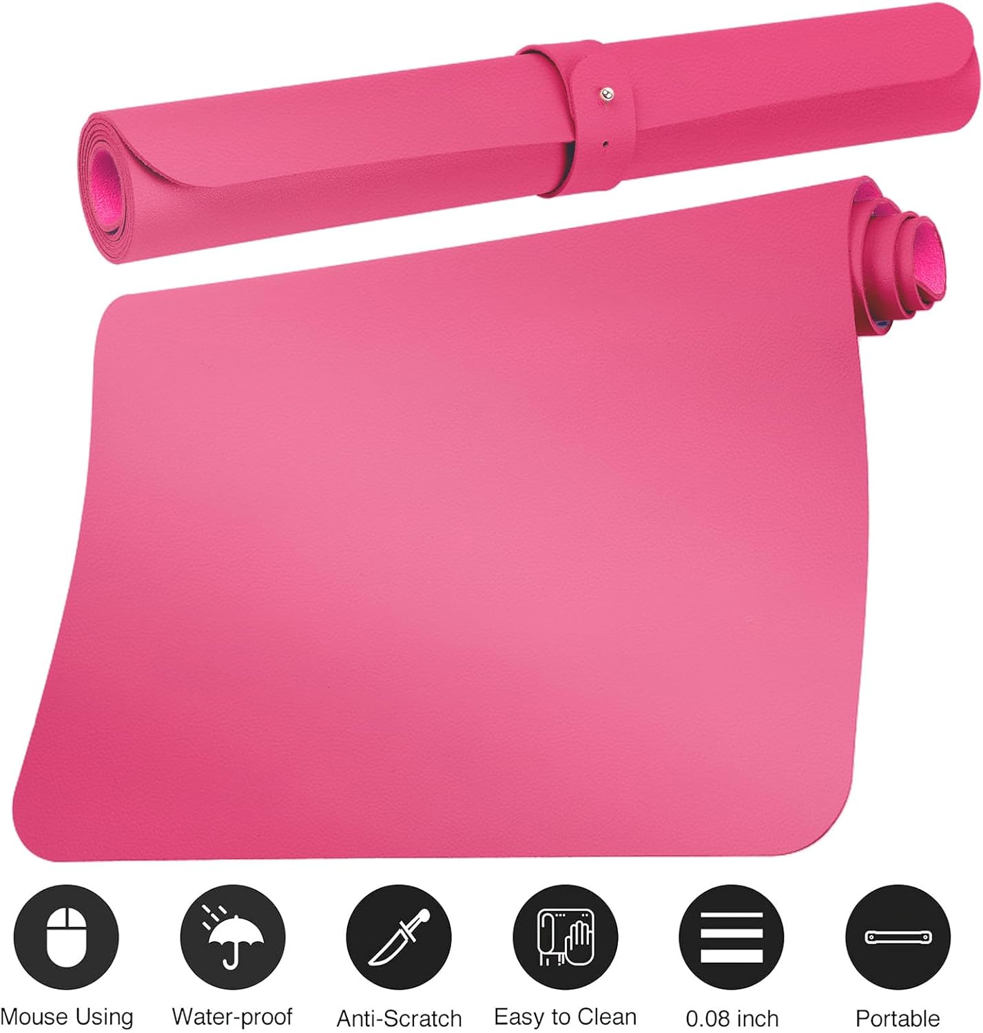 Boutilon Leather Desk Pad Protector,Non-Slip Mouse Pad,Laptop Desk Pad,Office Mouse Mat,Waterproof Leather Desk Blotter,Desk Writing Pad for Office and Home (M-Rose Pink,30"x14")