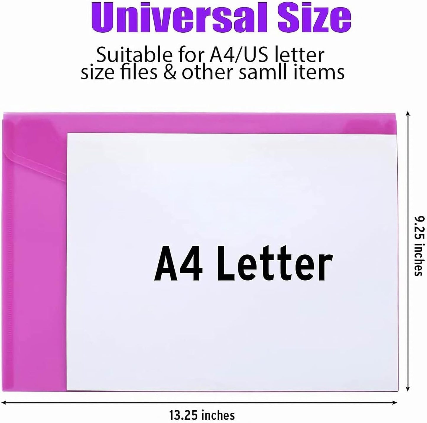 Sooez 6 Pack Plastic Envelopes, Plastic File Folders for Documents, Clear School Folder, Colored File Folders Letter A4 Size, Waterproof Poly Envelopes with Closure, 6 Color