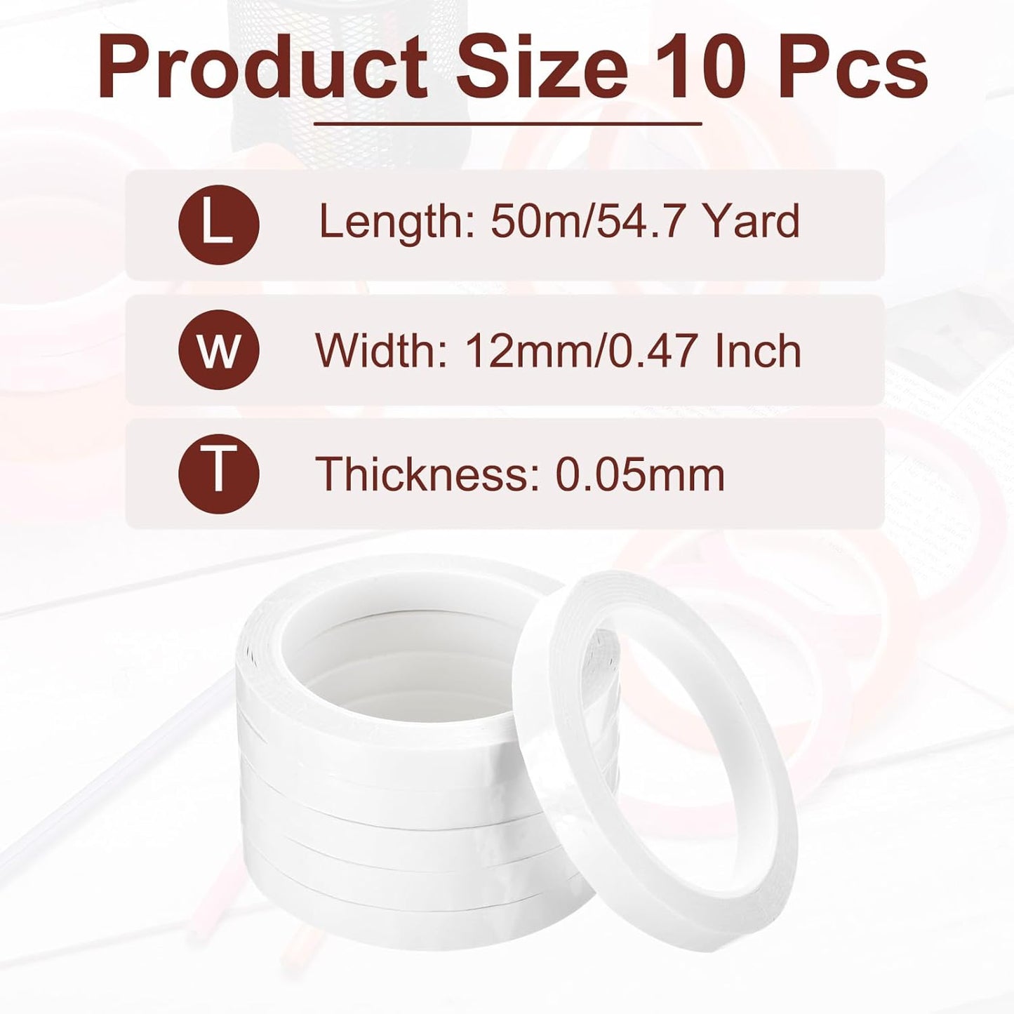 MECCANIXITY 10 Rolls Whiteboard Tape Graphic Chart Tape 12mm 54.7 Yard Art Tape Thin Self-Adhesive Pinstripe Tape Masking Tape for Gift Wrapping Craft Supplies, White