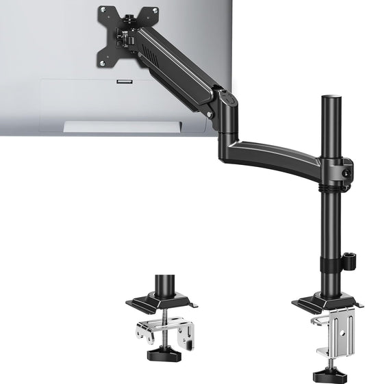 Single Monitor Arm Holds 4.4-22lbs, Monitor Stand for Desk, Height Adjustable Monitors Mount for 32 27 24 22inch, Full-Motion Monitors Desk Mount with C-Clamp＆Grommet Base, Freelift Black